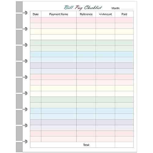 Bill Pay Checklist Refills - 50 Sheets/100 Pages Classic Size Colorful Monthly Budget Forms for 9-Disc Happy Planners, 7"x9.25"