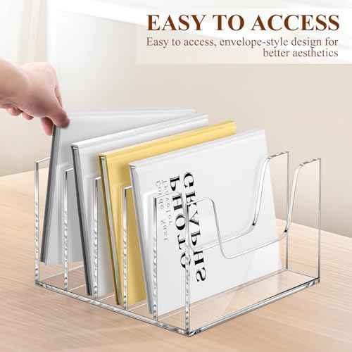 Clear Acrylic Magazine File Holder Workspace 5 Section Bookshelf Upright Book Paper Magazine Notebooks Envelopes Mail Sorter Holder Organizers for Desk Home Office Classroom