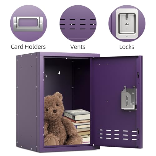 KAER Metal Storage Locker, Lockable Cabinet, 24" H Organizer for Bedroom, School, Office, Playroom, Daycare, Garage (Purple)