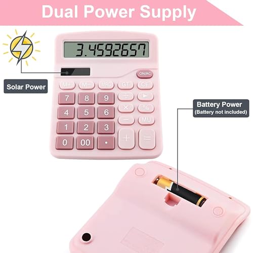 PUNGLTD Pink Office Desk Calculator - Large Display, Dual Power, Basic Financial Functions