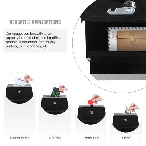 Suggestion Box with Slot and Lock Metal Wall Mounted Ballot Complaint and Donation Box with 4 Keys