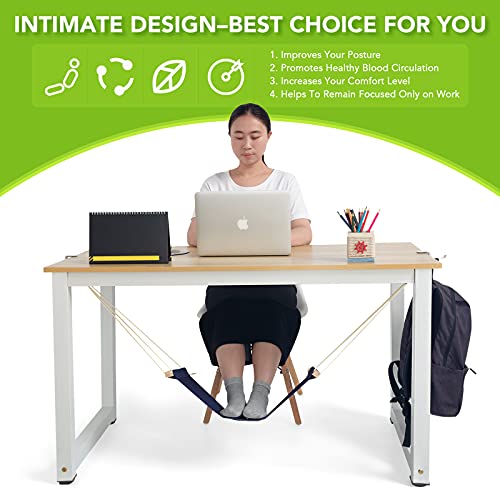 iMissiu Black Foot Hammock Under Desk Foot Rest – Adjustable Office Hamock with Headphones Holder
