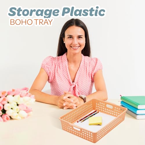 Classroom Paper Baskets Set of 6 - Boho Color Plastic Organizer Trays for Teachers & Students