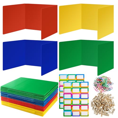 Colorful Desk Privacy Folders Set – 24 Tri-Fold Classroom Dividers with Clips, Pins & Stickers