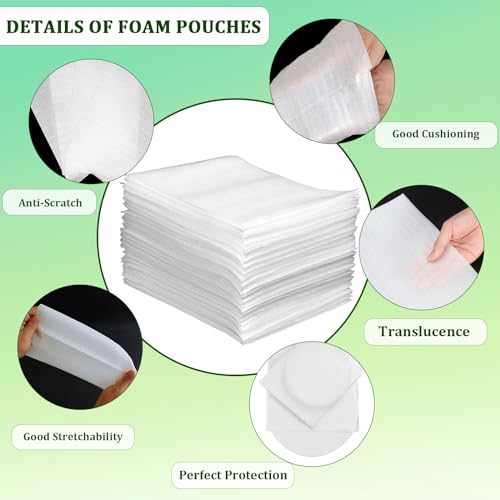 100 Pack Foam Pouches 8x12in, Cushion Wrap for Moving