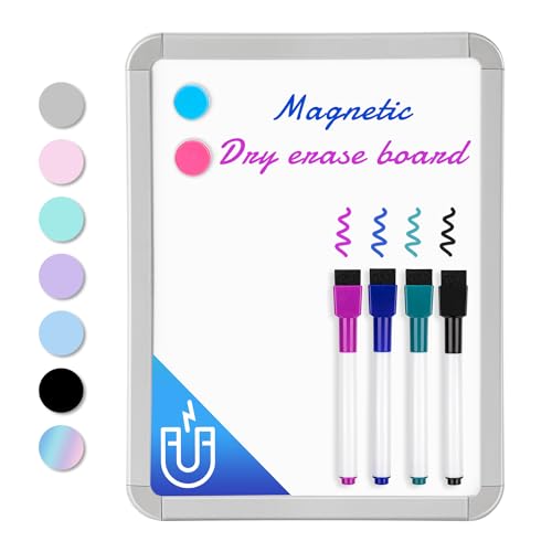 VUSIGN Small Dry Erase Whiteboard 8.5 x 11 Inches - Magnetic, Multi-Purpose, Includes Markers & Magnets - Silver Variant