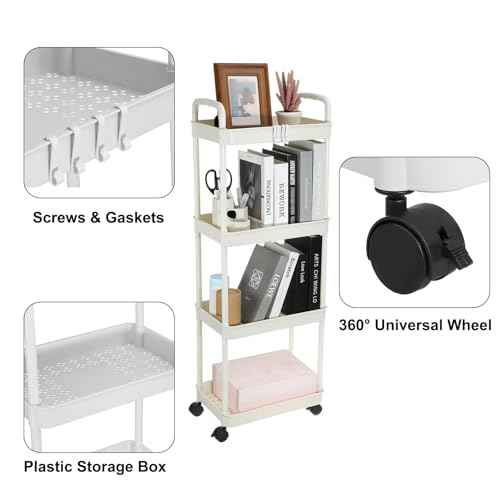 PATIKIL 5-Tier Rolling Utility Cart with Handle, Storage Shelves Organizer Cart Movable Storage Organizer with Wheels for Room Office Kitchen Bathroom, White