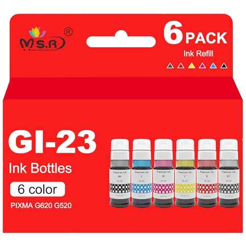 MS.R GI23 GI-23 Ink Refill Replacement for Canon G520 G620 Megatank Photo Printer(6-Pack 70ML, Black Cyan Magenta Yellow Red Gray)