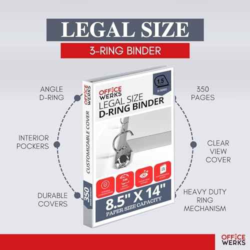 Performore - Office Werks Heavy Duty 2-Pack Legal Size View Binder - 14" x 8.5", White, 1.5 Inch D-Ring, Back Mount Binder