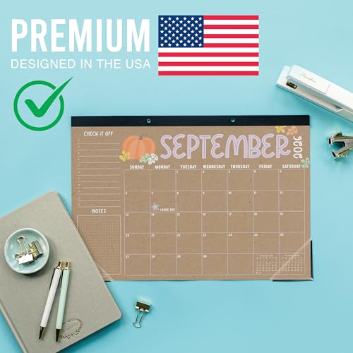 Hadley Designs 2026-2027 Kraft Colorful Large Desk Calendar 18-Month Office Organizer