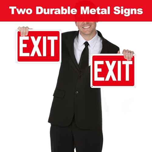 (2 Pack) Exit Signs, Aluminum Exit Sign with Red Background, Exit Sign for Door and Wall Mount - High Visibility Reflective Safety Signs, Easy to Install (Red Exit Signs, 8 x 6 inches Small)