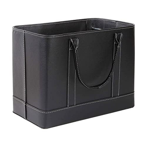 HOME DISTRICT Chic File Organizer Tote - Important Document Organizer Bag, Portable File Box with Handle, Black