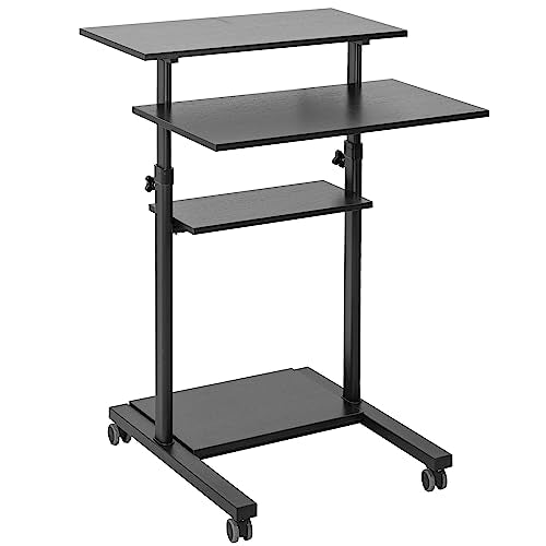 VIVO Mobile Standing Desk Workstation 28in, Holds 132 lbs, Four Casters