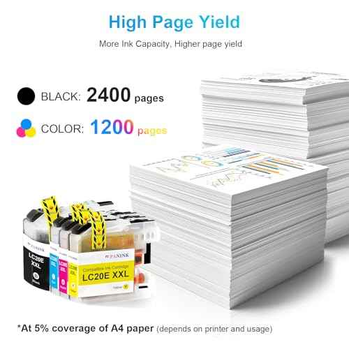 Compatible LC20E XXL Ink Cartridge Replacement for Brother LC20E XXL LC20EXXL High Yield Ink Cartridges for MFC-J5920DW MFC-J775DW MFC-J775DW XL MFC-J985DW MFC-J985DW XL Printer (4 Pack)