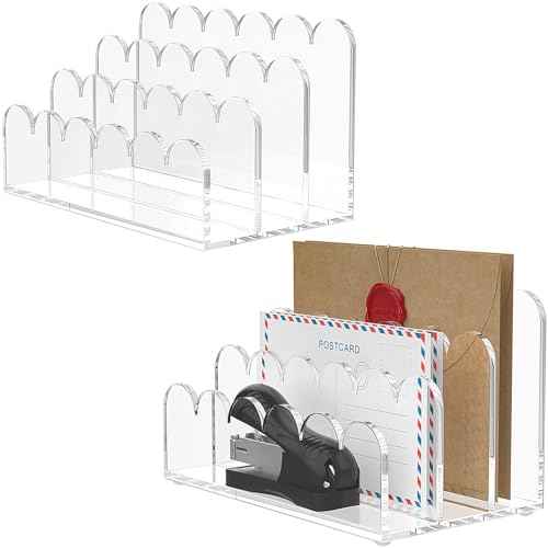 YAGELI 2 Pack 3-Slot Acrylic Mail Organizer for Desktop ? Scalloped Clear Document Sorter, Vertical File Holder for Office/Home, Space-Saving Desk Organizer for Letters,Envelope,Bills,Stationery