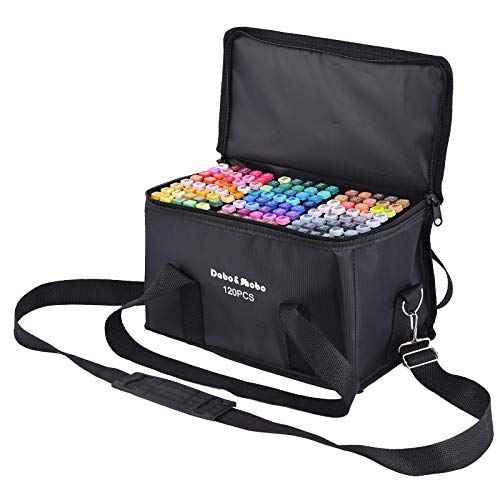 Dabo&Shobo 120 Color Alcohol Marker Pens, Bright Permanent Markers for Coloring, Markers For Adults Coloring Book, Wide Chisel and Fine Tip, Dual Tip Design, Equipped with Black Suitcase