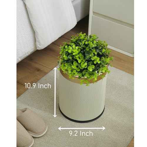 Yatmung Bathroom Trash Can with Lid - Decorative Trash Bin (Faux Plant) - Small Bathroom Garbage Can - Bedroom, Living Room, Entryways - Plastic Hidden Waste Basket - 2.6 Gal, Cream with Gold Edge