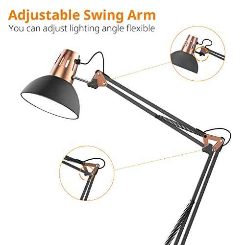LEPOWER Metal Floor Lamp, Adjustable Swing Arm Floor Lamps with Heavy Duty Base, Architect Reading/Standing Lamp for Living Room with On/Off Switch, Office, BedroomStudy Room, Drawing Sand Black