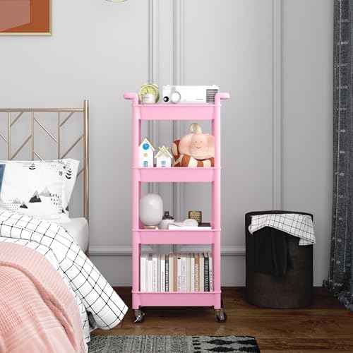 MIOCASA Utility Rolling Cart with Detachable Tray Top, 4-Tier Kitchen Storage Organization, Art Cart with Wheels for Office, Classroom, Livingroom, Kitchen, Bathroom
