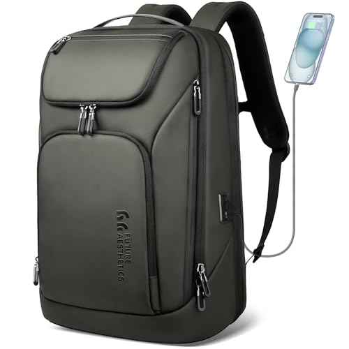 hk Business Smart Backpack for Men Anti-Theft for 17.3 Inch Laptop with USB Charging Port Water-Resistant Large Durable Compact 30L for Travel College Work-Green