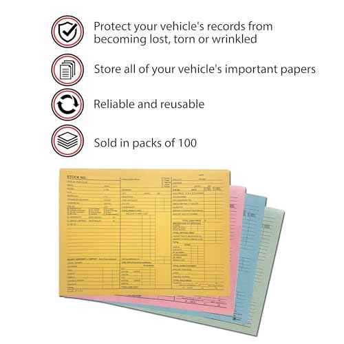 EZ Line Printed Vehicle Deal Record Envelopes 9x12 Jackets 100 Pack (Manilla Detailed)