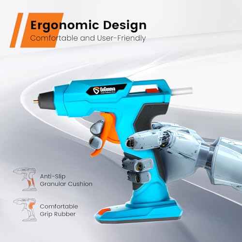GoGonova Hot Glue Gun, 20s Fast Preheating Glue Gun Cordless & Rechargeable, 2Ah Battery Hot Glue Gun and 25 Pcs Hot Glue Sticks Set, Smart Power-Off, Stands-Up Design, Anti-Drip (Blue-25)