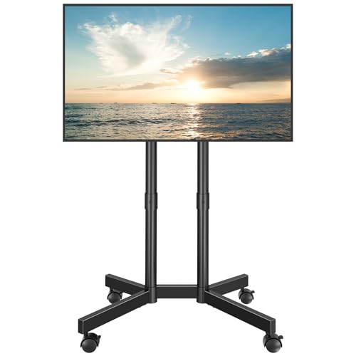 BONTEC Rolling TV Stand for 32-70 Inch TVs, Height Adjustable Mobile TV Cart on Wheels, Heavy Duty TV Stand Supports Up to 110lbs, Stable Dual-Column Design, Cable Management, Indoor, Outdoor
