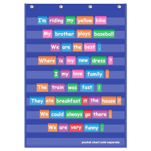 EAMAY Standard Pocket Charts, Clear 10 Pocket Chart for Teacher Lessons in a Classroom or Home Use ? Fits Standard 3¡± Sentence Strips and Word Cards, Blue