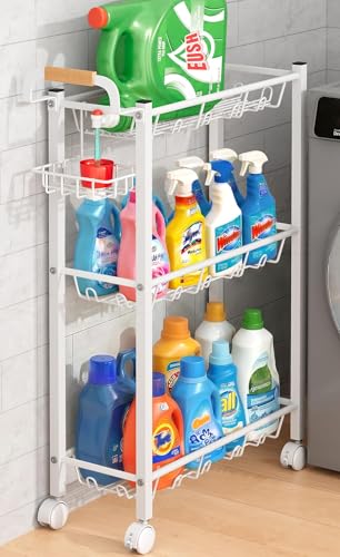 AOODA Arctic White Laundry Room Cart 8.2 x 18 x 33.5 with Detergent Holder