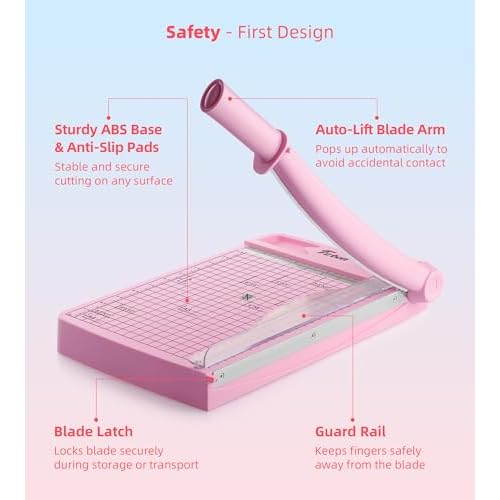 Firbon 12" Guillotine Paper Cutter, Heavy Duty 12-Sheet Capacity Trimmer for Cardstock, Photos, Scrapbooking, Office, Classroom, Studio (Pink)