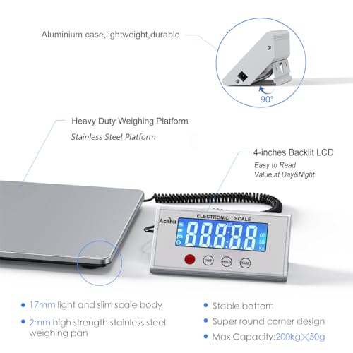 Digital Shipping Scale 440lb Heavy Duty Stainless Steel Postal Weighing Machine