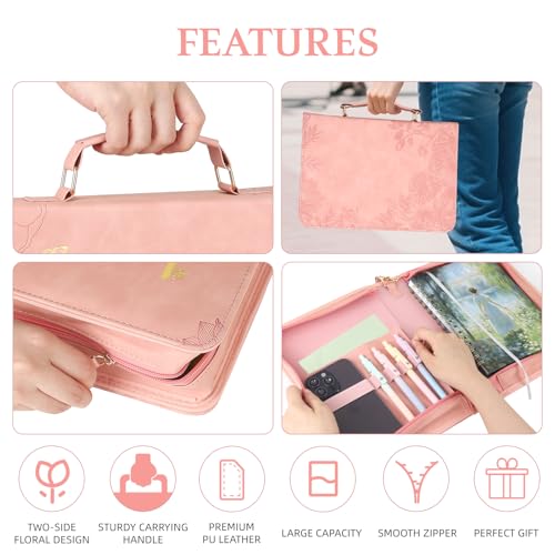 Bible Cover Case for Women£¬Large PU Leather Debossed Scripture Cover with Cross & Rose£¬Bible Accessories£¬Bible Carrying Case for Women, Girls, Gifts (Pink Gold)