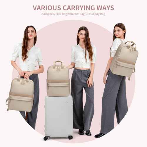 Laptop Backpack for Women Carry On Backpack Travel Backpack with Laptop Compartment for Work Travel Business Fit 16 Inch Notebook, Apricot