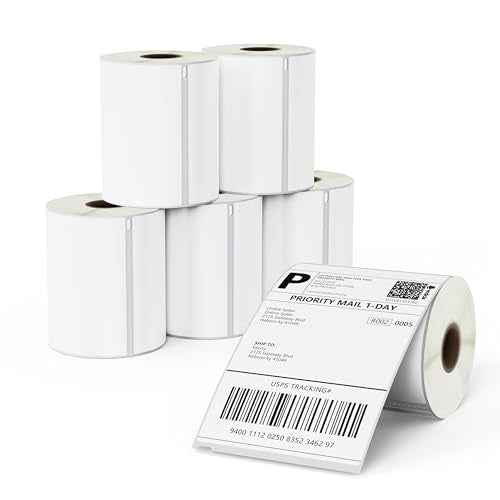 BETCKEY - Removable Film Label Replacement for DYMO 1744907 (4" x 6"), Durable Waterproof Shipping Labels, Compatible with Rollo, DYMO 4XL & Zebra Printers [6 Rolls/1320 Labels]