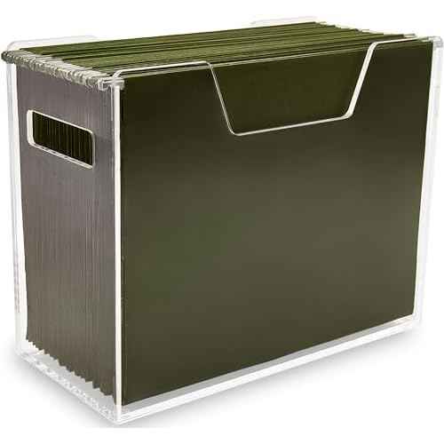 Acrylic File Holder - Clear Hanging File Organizer Box, Modern Acrylic File Folder Organizer, Lucite Hanging File Crate Bin with handles, Transparent Desktop File Folder Box for Letter Size