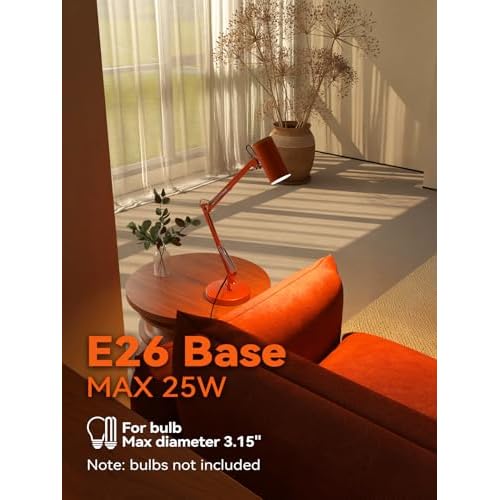 TORCHSTAR Tall Swing Arm Desk Lamp with Wooden Accent, Adjustable Large Size Max Height 29.7", E26 Base Metal Task Lamp, Office Desktop Lamp with On/Off Switch, for Reading, Study, Workbench, Orange