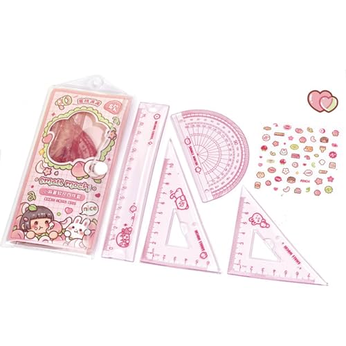 Pink Flexible Ruler Set 4 Pieces 15cm PVC Bendable Geometry Tools for School Office