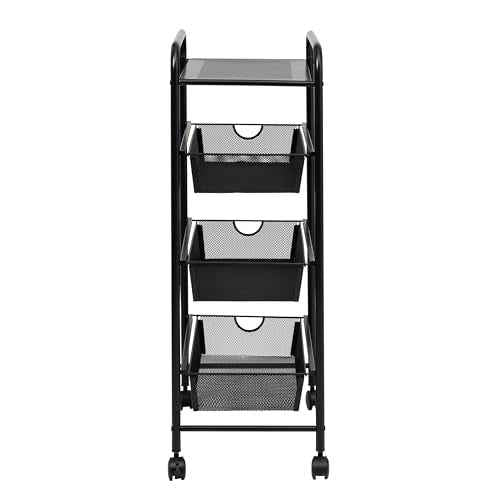 3-Drawer Storage Cart with Wheels, Multi-Purpose, Black, Steel
