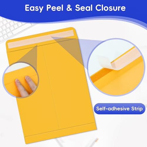FloraSea 25 Pack 9 x 12 Self-Sealing Brown Catalog Envelopes - Manilla Mailing Supplies