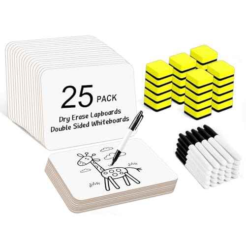 Dry Erase Lapboards, HERKKA 25 Pack Double Sided Dry Erase Lap Boards 9 x 12.5 Inch, 25 Markers, 25 Erasers, Small Dry Erase Boards for Students Classroom Teacher Supplies