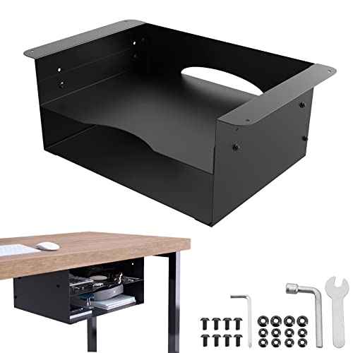GOME Under Desk Storage Metal Shelf Double Layer Design with Adjustable Tray Organizer Drawer with Big Hole in The Back for Stand Up Desks Office Desks Workstations Tv Stand