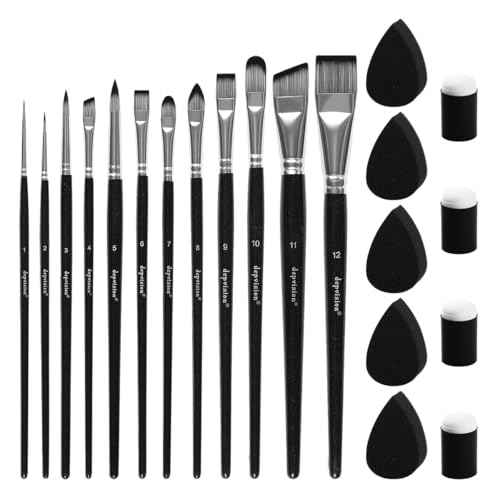 Depvision Paint Brushes Set 12 Pcs Face Paint Brushes and Sponges Set Professional Paint Brushes for Acrylic Painting Acrylic Oil Watercolor Tempera Painting Artist Paintbrush for Kids Adult