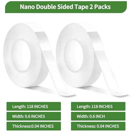 2 Pack Nano Double Sided Tape Duty Mounting Tape Sticky Walls, Alien Tape Double Sided Heavy Duty Rug Tape, Duty Multipurpose Mounting Transparent Tape for Paste Items