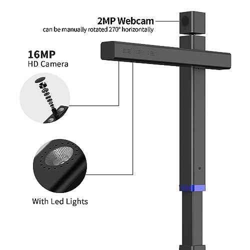 CZUR Shine Surface Pro Professional Document Scanner, 16MP Document Camera + 2MP Webcam+ Working Surface, A3 Book Scanner for Computer/Laptop, 180+ Languages OCR, Fast Scan 1s/Page, for PC/Mac