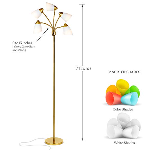 Brightech Medusa LED Floor Lamp ? Multi-Head Dimmable Floor Lamp for Living Rooms & Offices ? Tall Lamp with Interchangeable Shades, Adjustable Standing Lamp for Bedroom Reading ? Brass/Gold