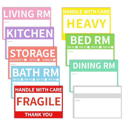 300 Count 2¡± x 3¡¯¡¯ Removable Home Moving Box Packing Labels for 1/2/3/4 Bedroom Rooms, 9 Designs Waterproof Color-Coded Moving Stickers Including Fragile ¡¢Heavy and Blank Labels