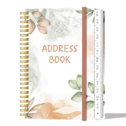 Address Book with Alphabetical Tabs - Small Address Book Spiral with Address Contacts, Special Date, Phone, Birthday & Internet Login Password for Home and Office, 4.3" x 6.2", Rose Leaf