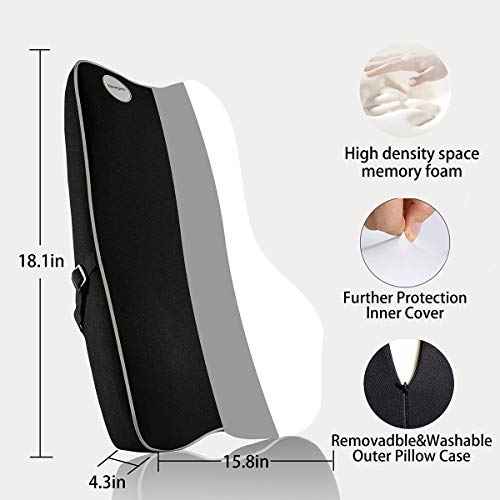 Lumbar Support Pillow,Pure Memory Foam Back Cushion Orthopedic Backrest with Breathable 3D Mesh for Car Seat,Office Chair,Computer Chair,Wheelchair and Recliner.Ergonomic Design (Grey Edge)