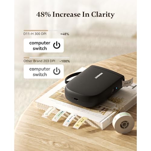 NIIMBOT Label Maker Bluetooth Mini Label Printer D11 2024 Version, Portable Label Maker with Tape Thermal Sticker Small Labeler, 300 DPI High Clearity Rechargeable, Black