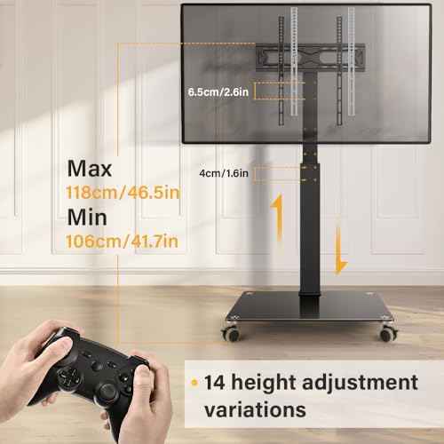 Rolling Floor TV Stand Mobile TV Cart for 27-65 inch LED Screen Universal Televisions Stand with Mount Tempered Glass Base TV Stand for Bedroom Living Room Max VESA 400x400mm